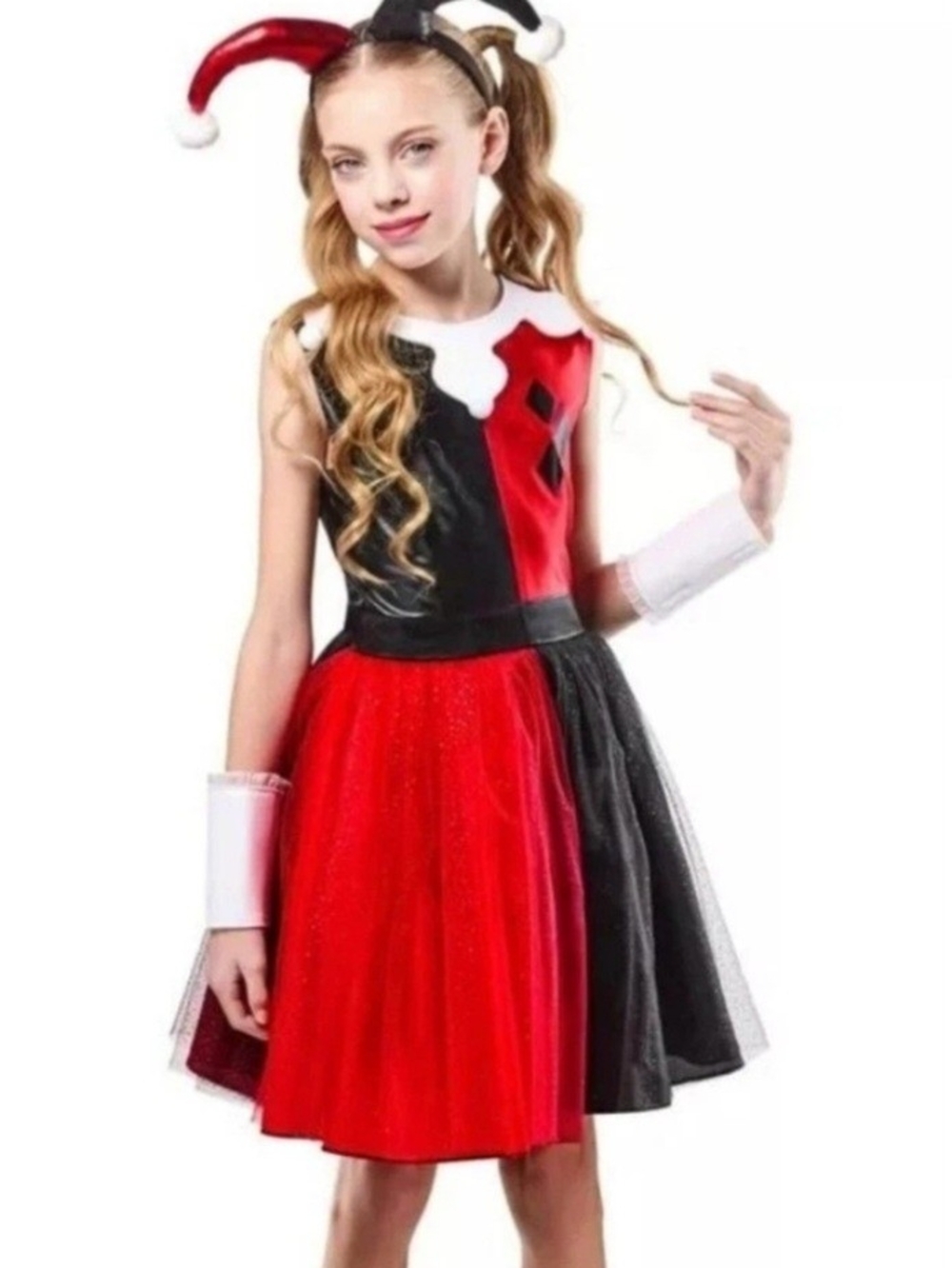 DC Comics Kids Harley Quinn Halloween Costume Dress Headband Girls Size S 6 (5-7